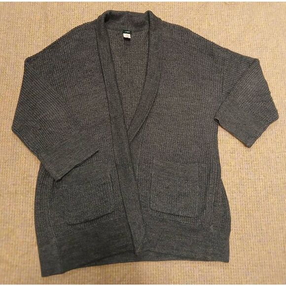 J crew womens XL Fine alpaca cardigan Wool sweater dark gray with pockets - Picture 1 of 8